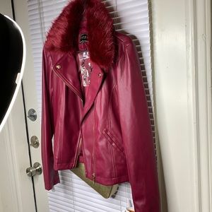 Burgundy faux leather coat